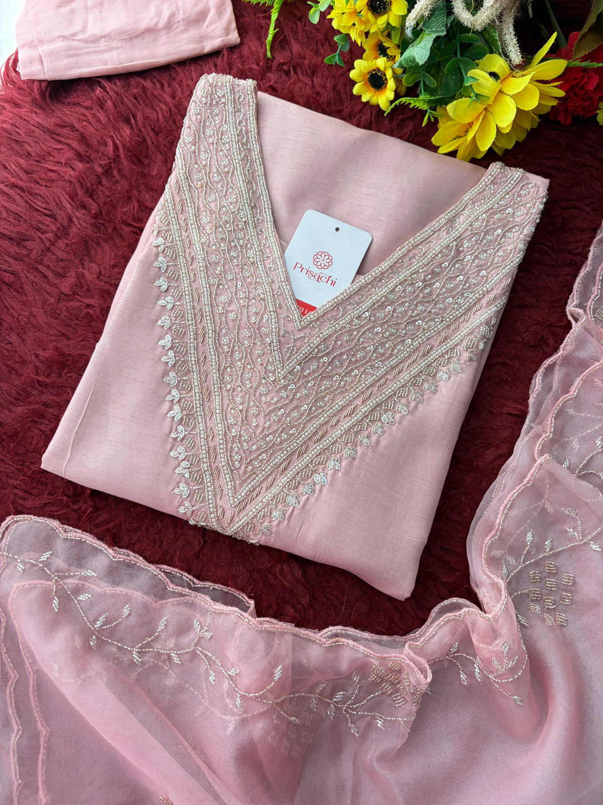 Purple Zardozi Embroidered Kurta Set for Women with Pants & Dupatta | Festive Ethnic wear