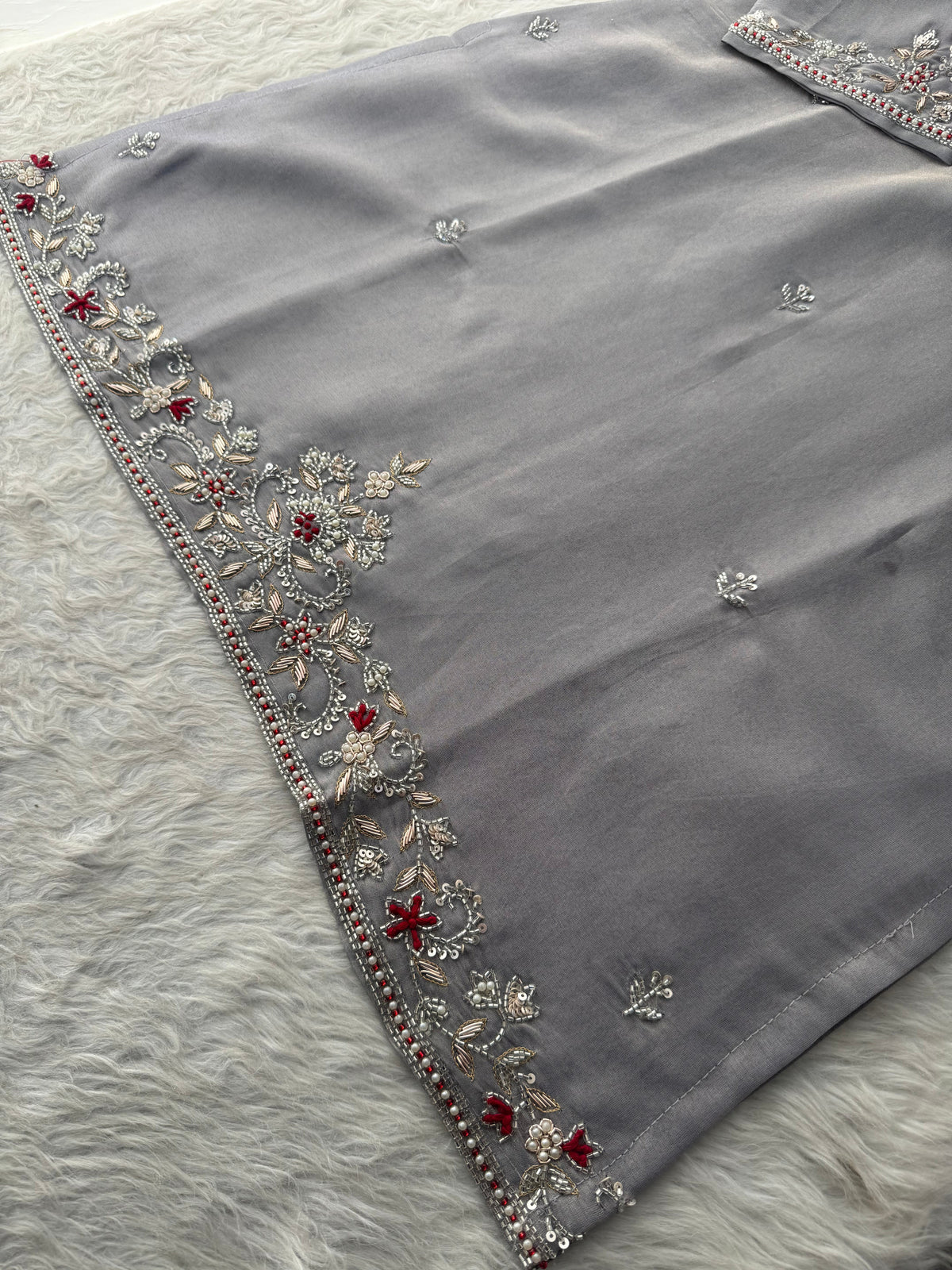 Grey Designer Embroidered Ethnic Kurti Sharara Suit Set with Dupatta | Festive Wedding Wear