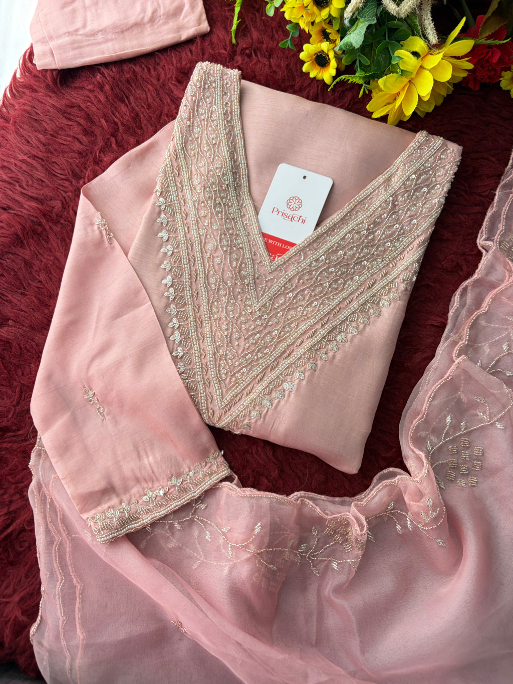 Purple Zardozi Embroidered Kurta Set for Women with Pants & Dupatta | Festive Ethnic wear