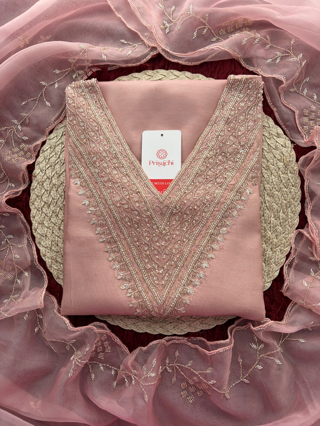 Pink Zardozi Embroidered Kurta Set for Women with Pants & Dupatta | Festive Ethnic wear