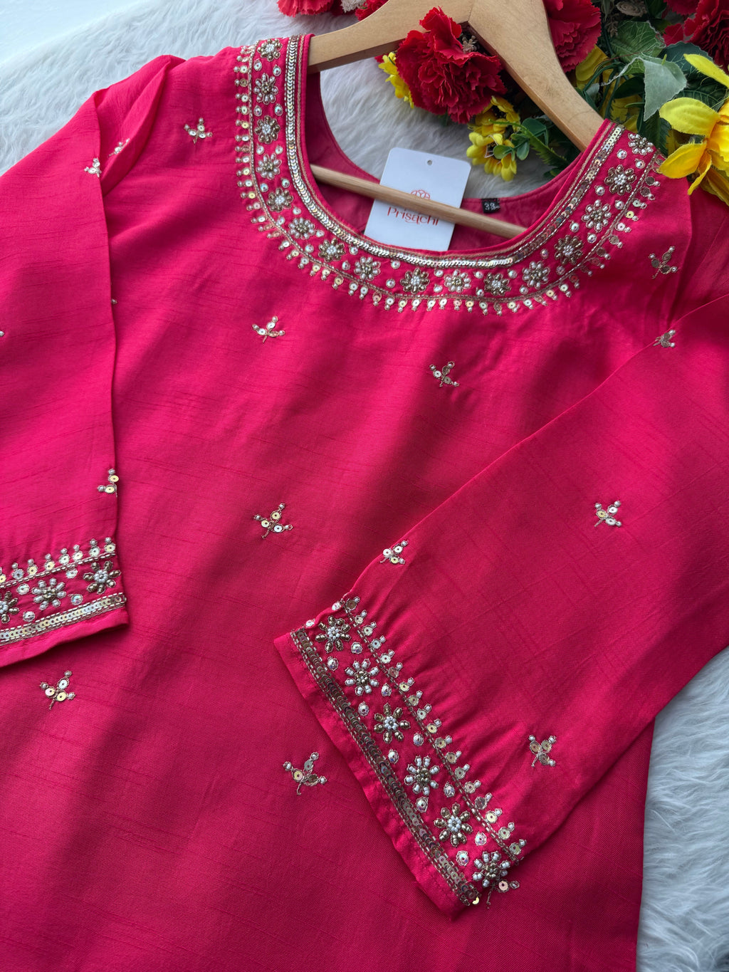 Designer Pink Embroidered Ethnic Kurta Set with Pant & Dupatta