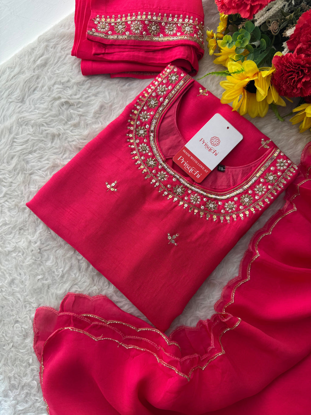 Designer Pink Embroidered Ethnic Kurta Set with Pant & Dupatta