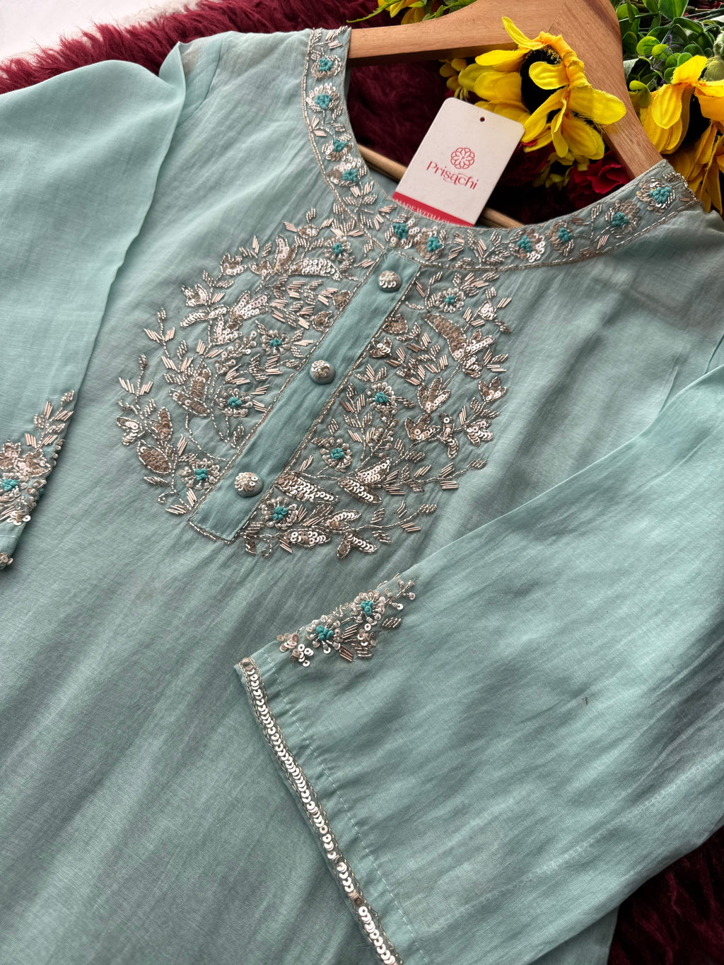 Designer Blue Embroidered Ethnic Kurta Set with Pant & Dupatta for Womens