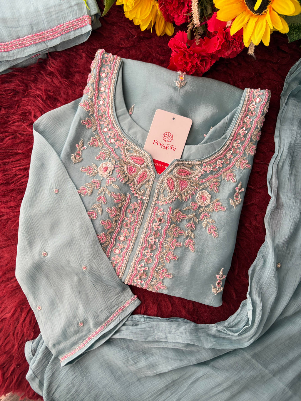 Blue Zardozi Embroidered Sharara Suit Set with Dupatta | Festive & Wedding Ethnic Wear
