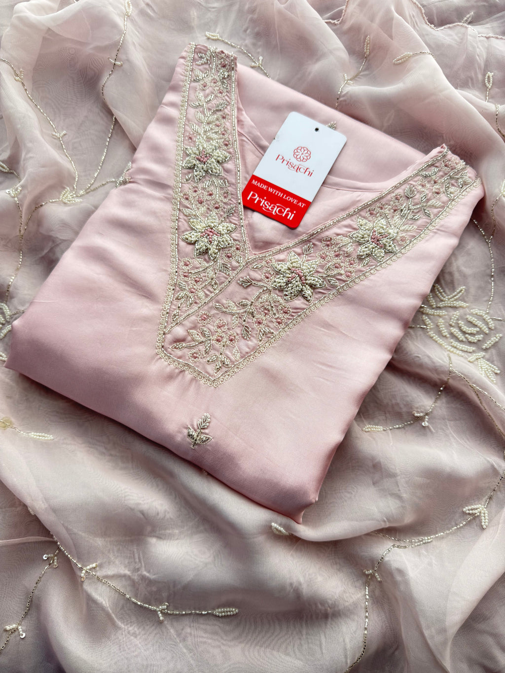 Designer Baby Pink  Embroidered Ethnic Kurta Set with Pant & Dupatta for Womens
