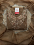 Designer Brown Embroidered A-Line Kurta Set with Dupatta & Pants