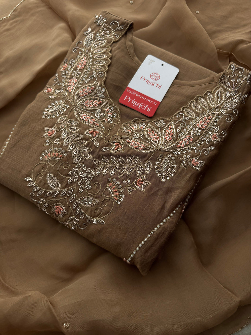 Designer Brown Embroidered A-Line Kurta Set with Dupatta & Pants
