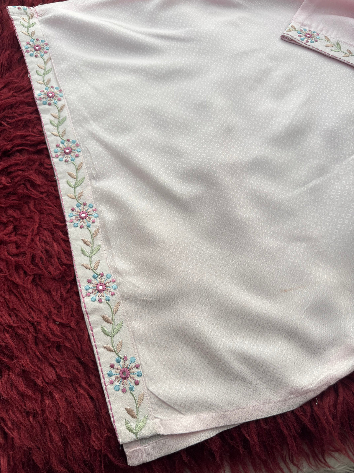 Baby Pink Short Straight Embroidered Kurti for Women | Casual Office Wear Ethnic