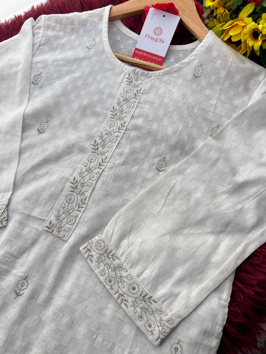 Elegant White Short Straight Embroidered Kurti for Women | Casual Office Wear Ethnic