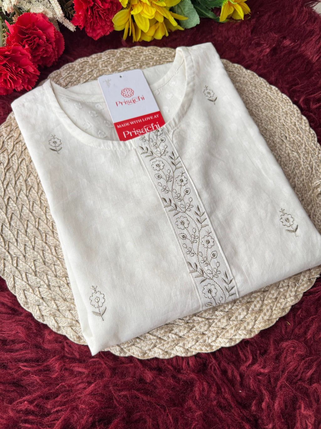 Elegant White Short Straight Embroidered Kurti for Women | Casual Office Wear Ethnic