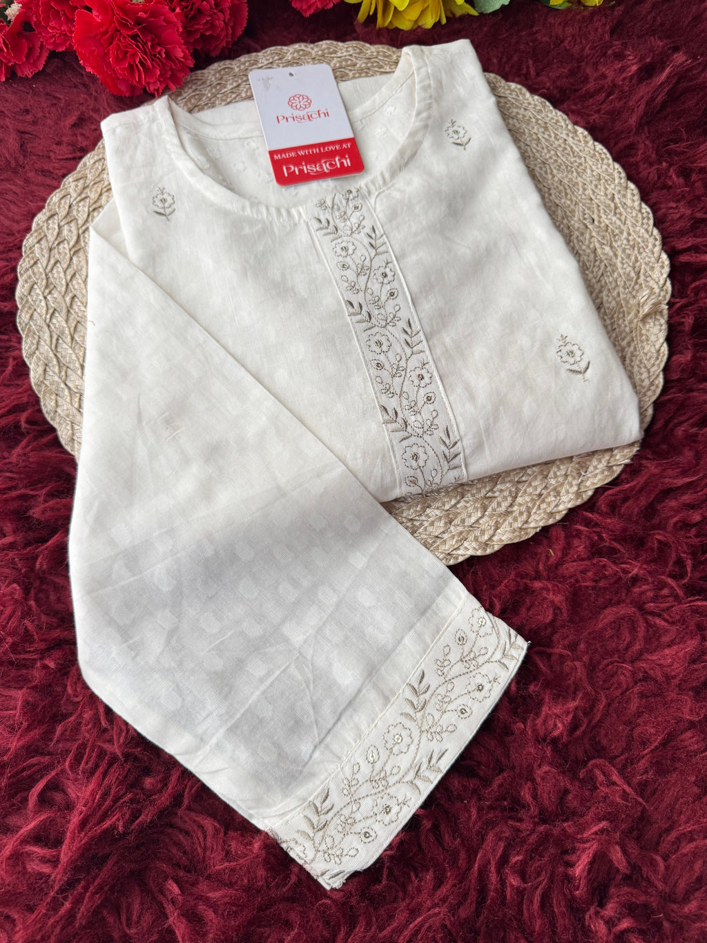 Elegant White Short Straight Embroidered Kurti for Women | Casual Office Wear Ethnic