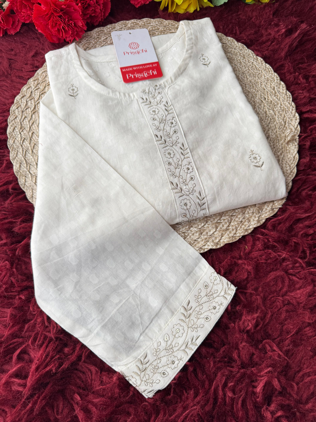 Elegant White Short Straight Embroidered Kurti for Women | Casual Office Wear Ethnic