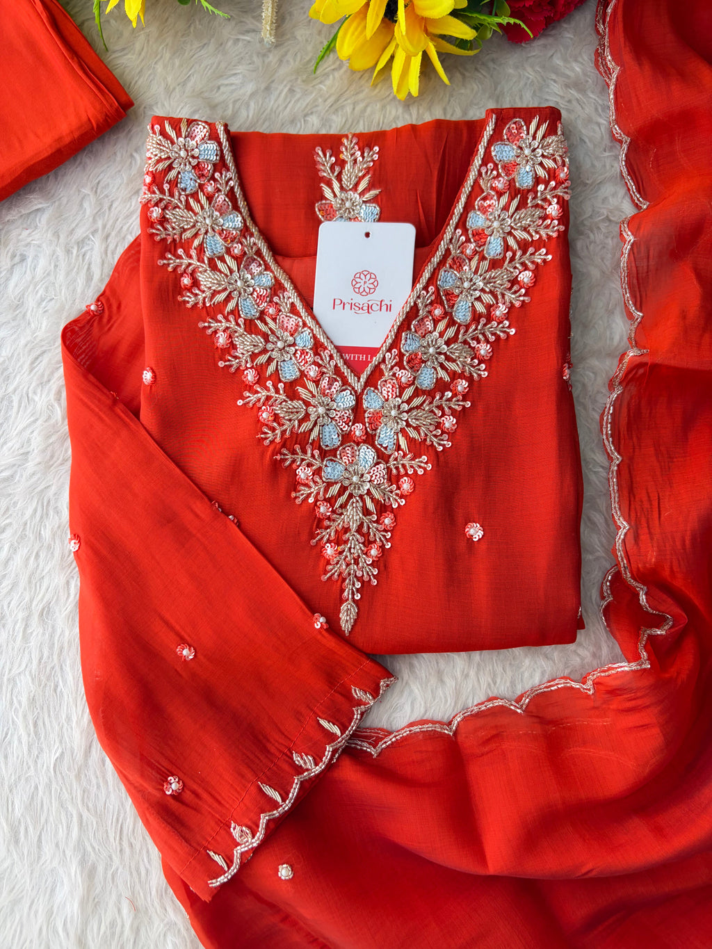 Pink Zardozi Embroidered Ethnic Kurta Set for Women with Dupatta & Pants | Festive Party Wear Suit Set