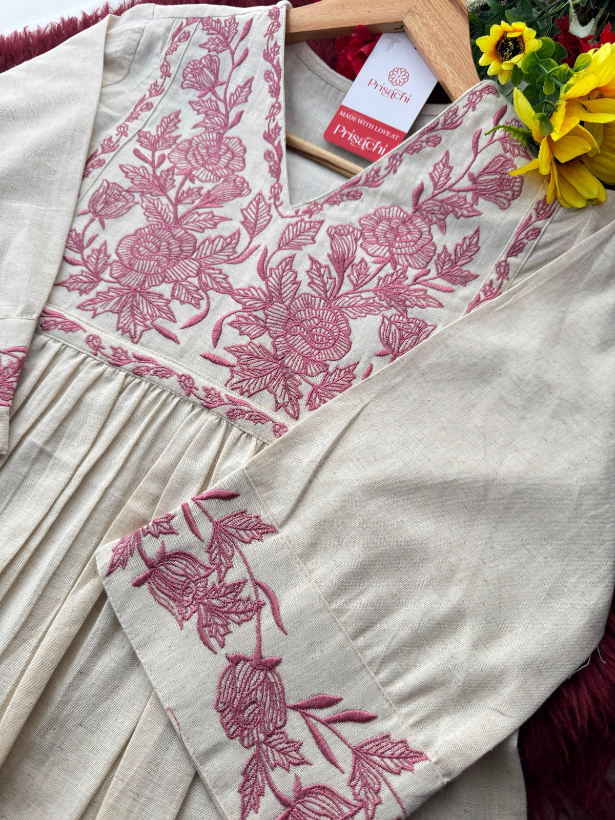Off White Short Straight Embroidered Kurti for Women | Casual Office Wear Ethnic Tunic