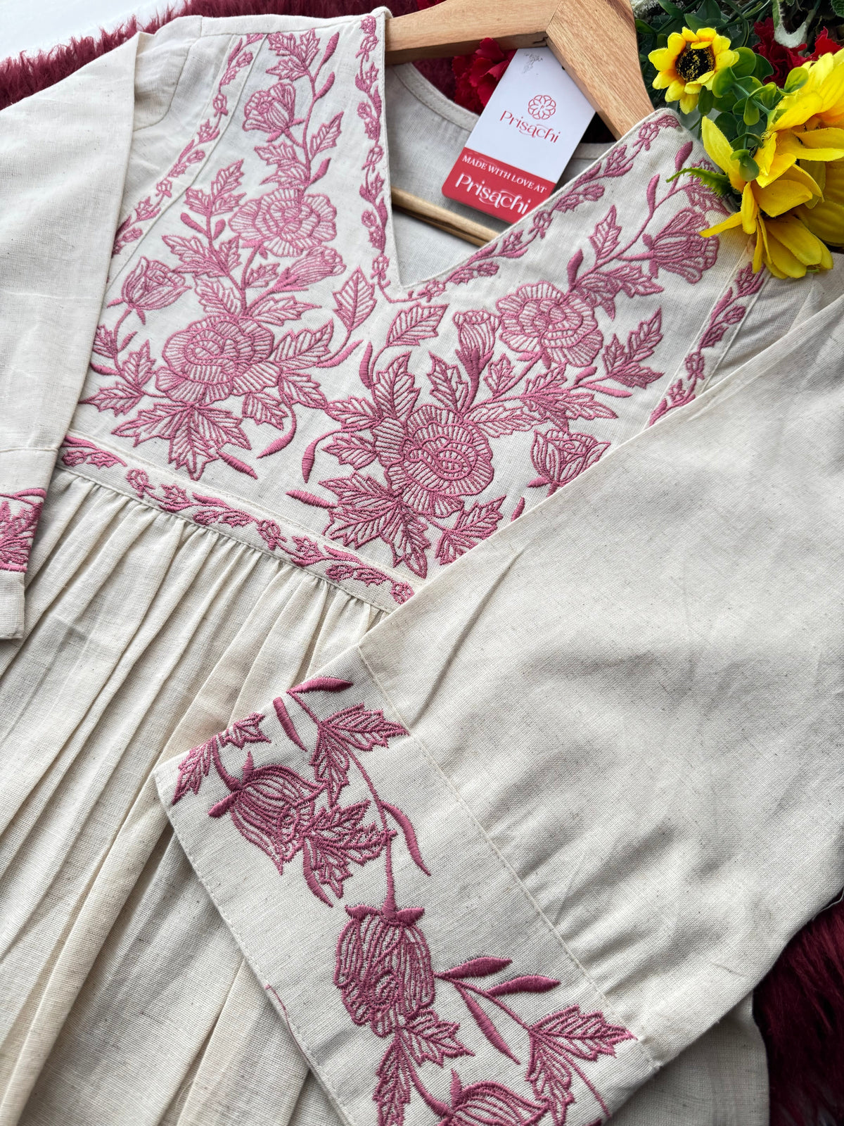 Off White Short Straight Embroidered Kurti for Women | Casual Office Wear Ethnic Tunic