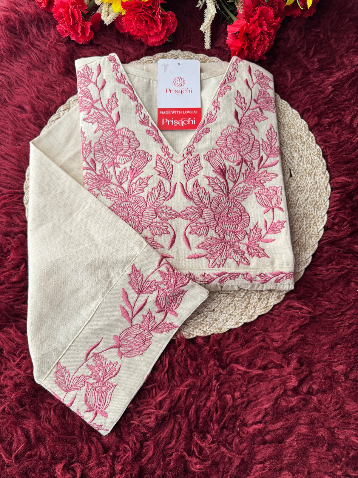 Off White Short Straight Embroidered Kurti for Women | Casual Office Wear Ethnic Tunic
