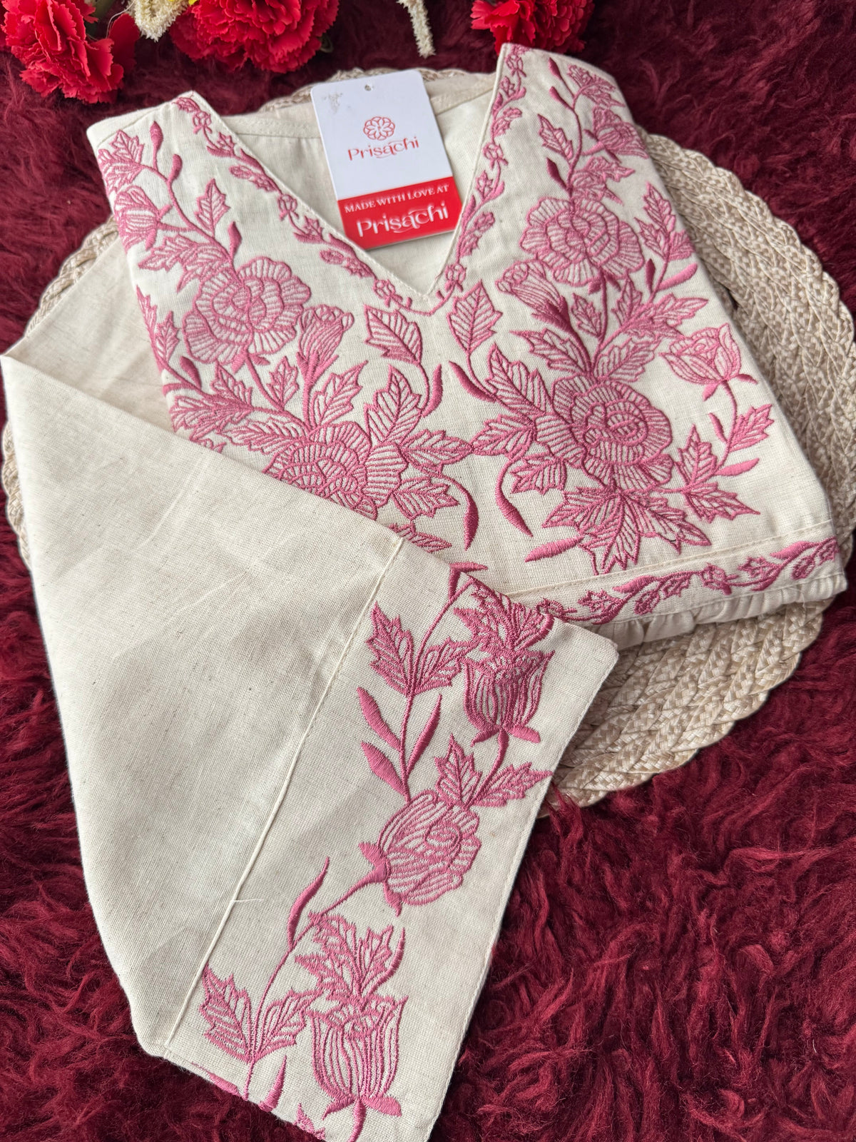 Off White Short Straight Embroidered Kurti for Women | Casual Office Wear Ethnic Tunic