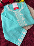 Aqua Blue Short Straight White Thread Embroidered Ethnic Kurti for Women