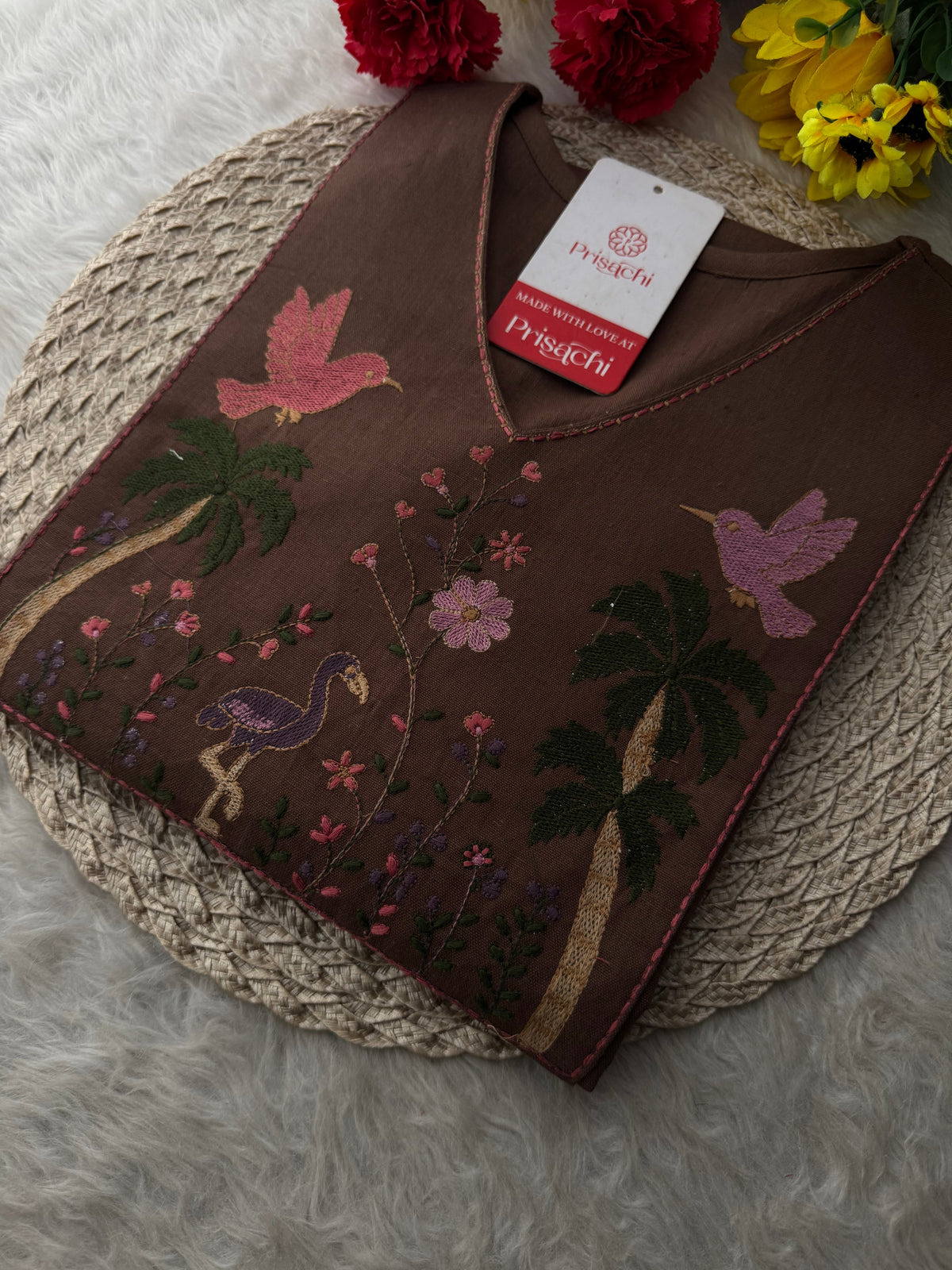 Brown Short Straight Thread Embroidered Ethnic Kurti for Women | Casual Office Wear Daily Wear
