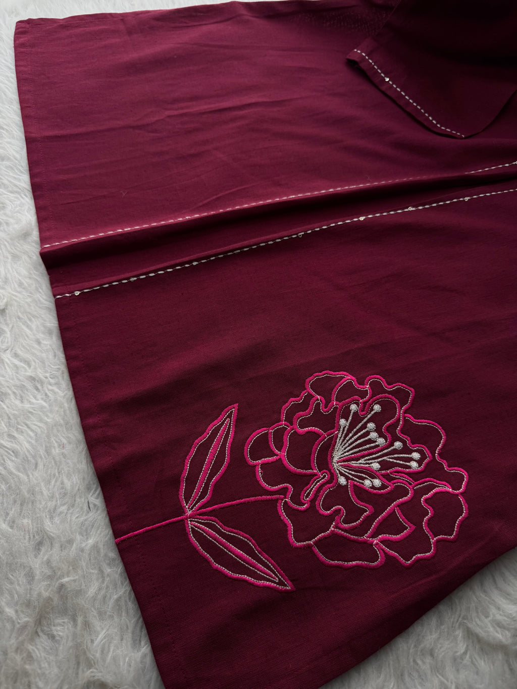Wine Short Straight Thread Embroidered Kurti for Women