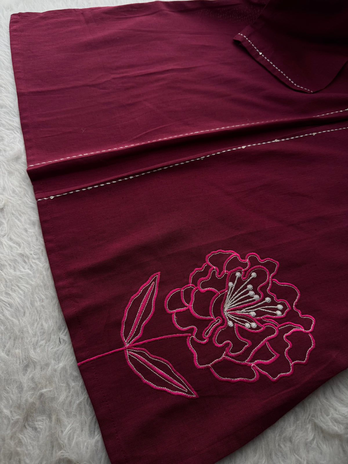 Wine Short Straight Thread Embroidered Kurti for Women