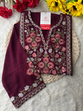 Wine Short Straight Embroidered Ethnic Kurti for Women | Casual Office Wear Daily Wear