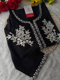 Black  Short Straight White Thread Embroidered Kurti for Women