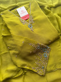 Green Designer Embroidered A-Line Kurta Set with Dupatta & Pants
