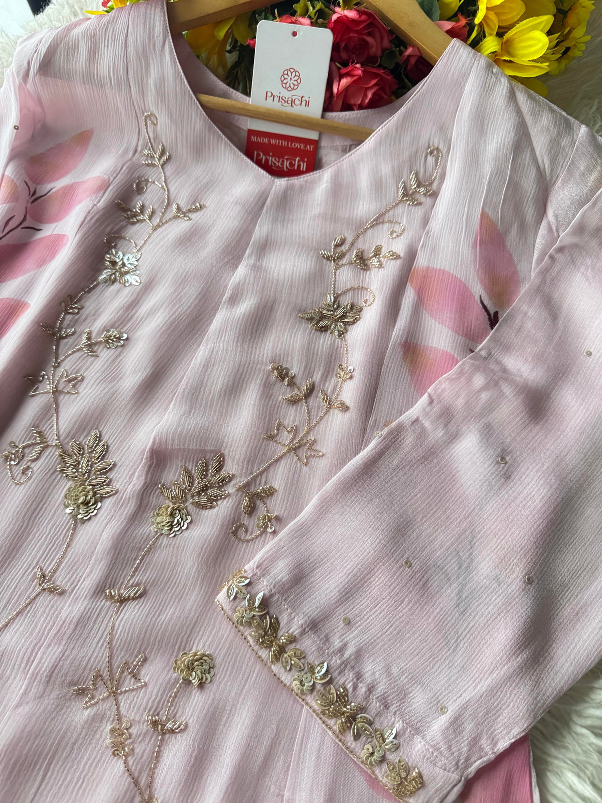 Prisachi Pink Embroidered kurta set with dupatta