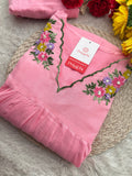 Pink Thread Embroidered A-Line Kurti Pant Co-ord Set | Ethnic Office & Daily Wear