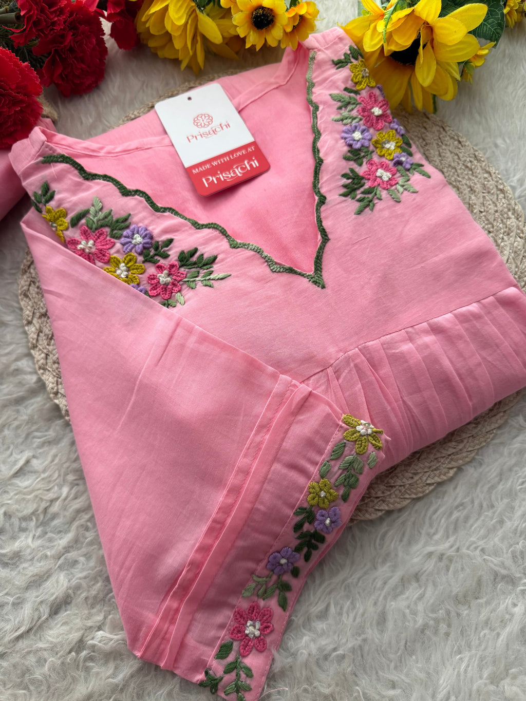 Women Thread Embroidered A-Line Kurti Pant Co-ord Set | Ethnic Office & Daily Wear