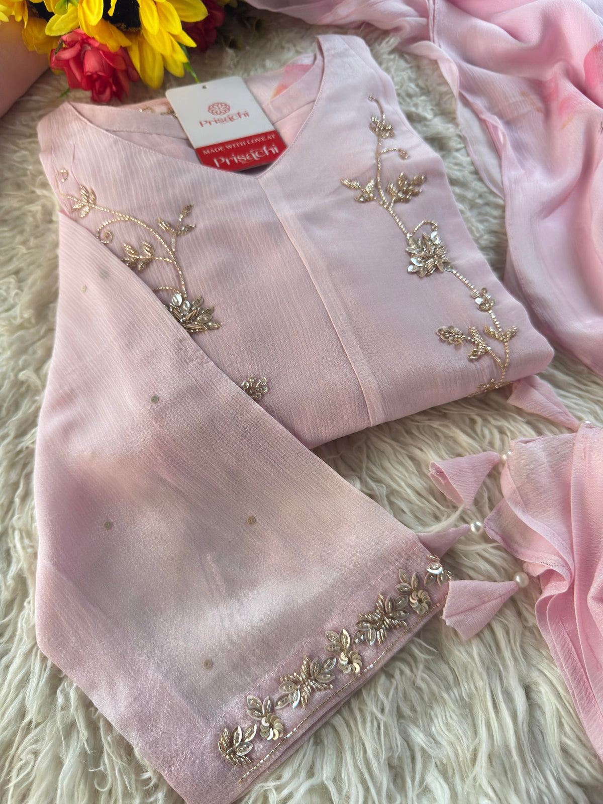Prisachi Pink Embroidered kurta set with dupatta