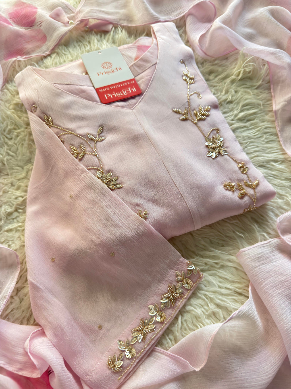 Prisachi Pink Embroidered kurta set with dupatta