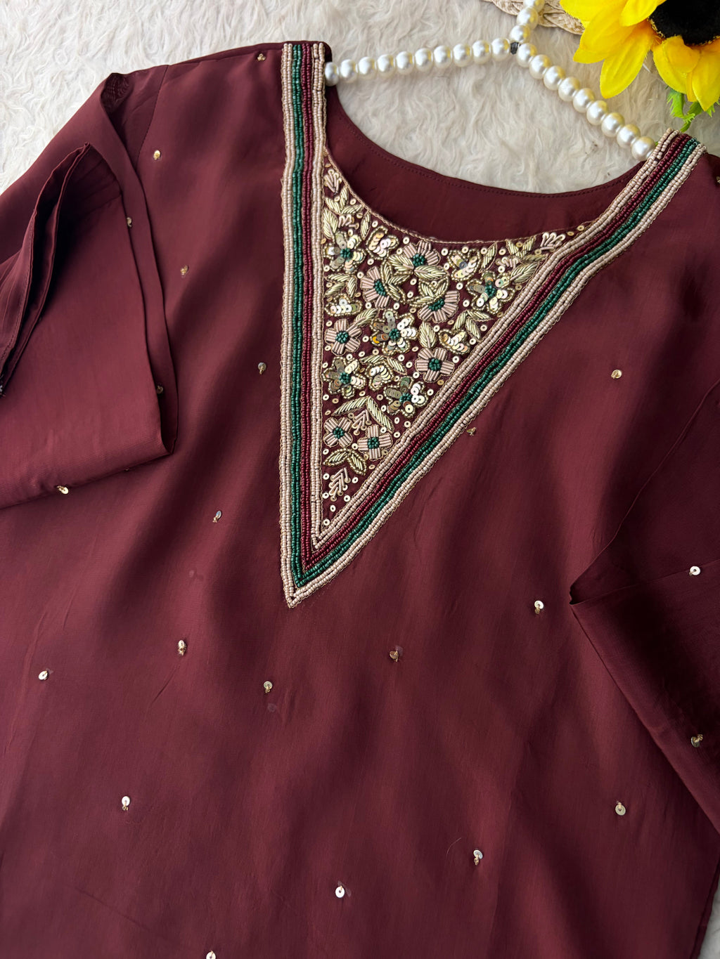 Brown Embroidered Kurta Set with Palazzo Pants & Dupatta | Festive & Party Wear Ethnic Sharara Set