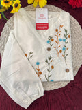 Off White Floral Thread Embroidered Tunic Top for Women | A-Line Short Kurti | Casual Office Wear