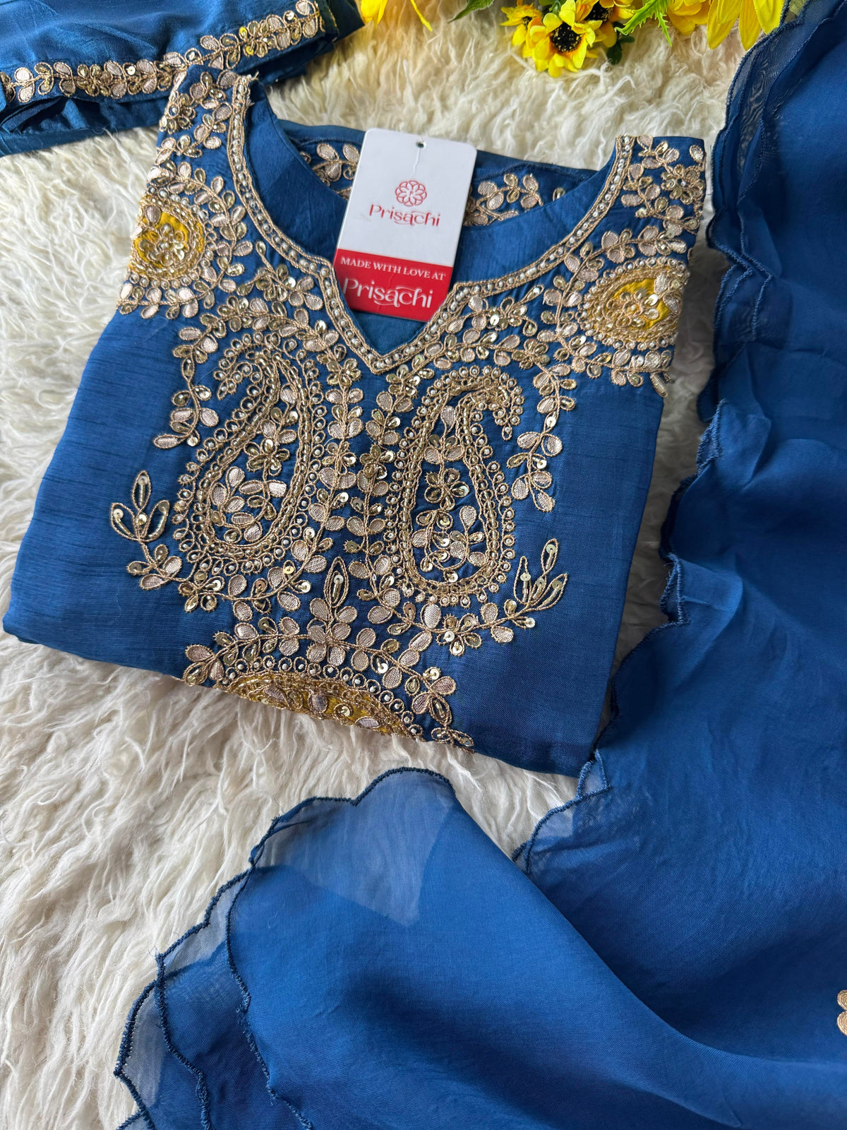 Prisachi Designer Embroidered kurta pant with dupatta