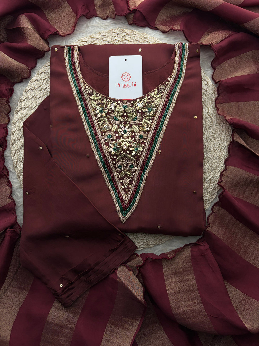 Brown Embroidered Kurta Set with Palazzo Pants & Dupatta | Festive & Party Wear Ethnic Sharara Set