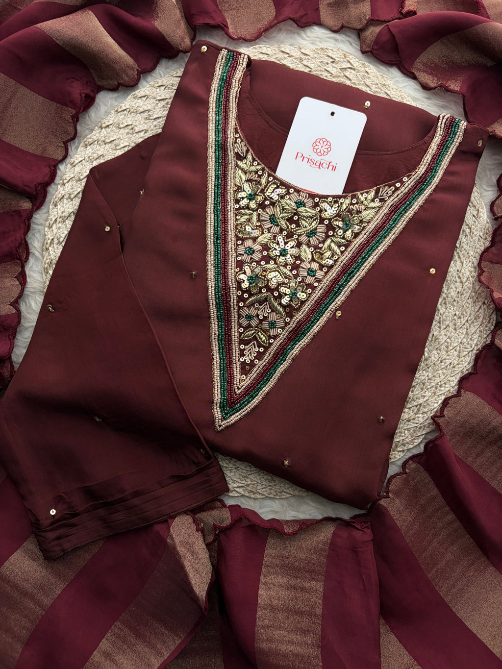 Brown Embroidered Kurta Set with Palazzo Pants & Dupatta | Festive & Party Wear Ethnic Sharara Set
