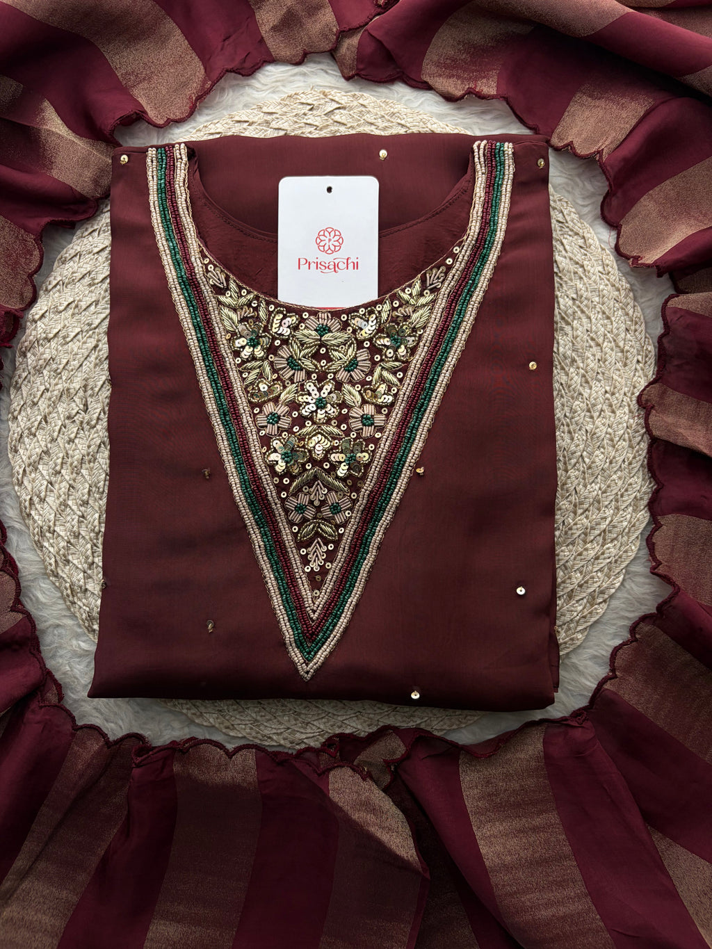 Brown Embroidered Kurta Set with Palazzo Pants & Dupatta | Festive & Party Wear Ethnic Sharara Set