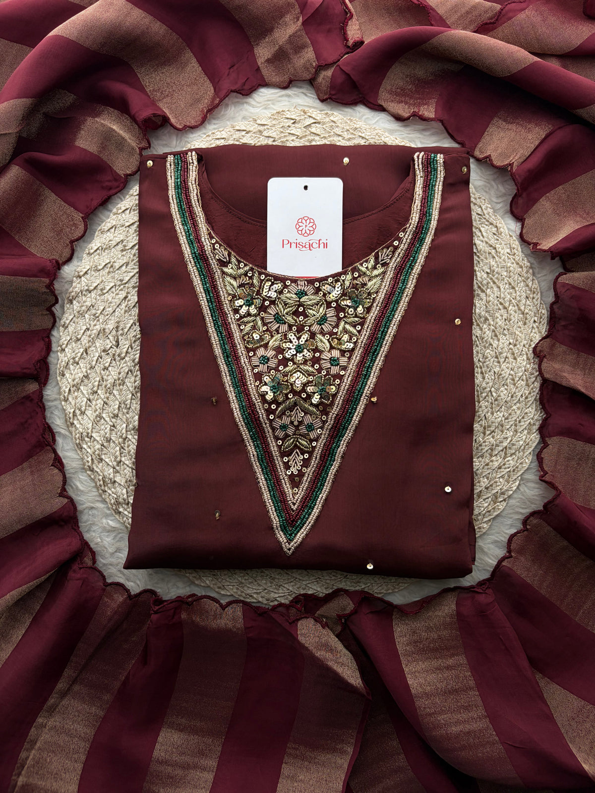 Brown Embroidered Kurta Set with Palazzo Pants & Dupatta | Festive & Party Wear Ethnic Sharara Set