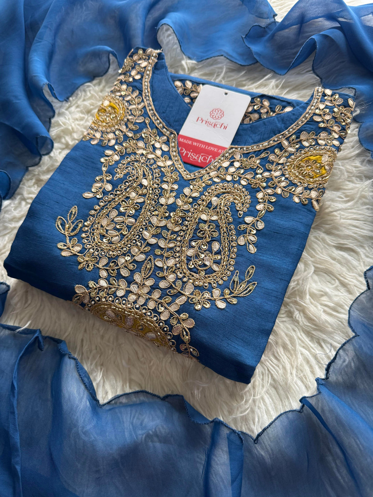 Blue Designer Embroidered kurta pant with dupatta.