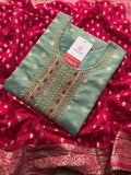 Sea Green Zardozi Embroidered Kurta Set for Women with Pants & Banarasi Dupatta | Traditional Ethnic Wear