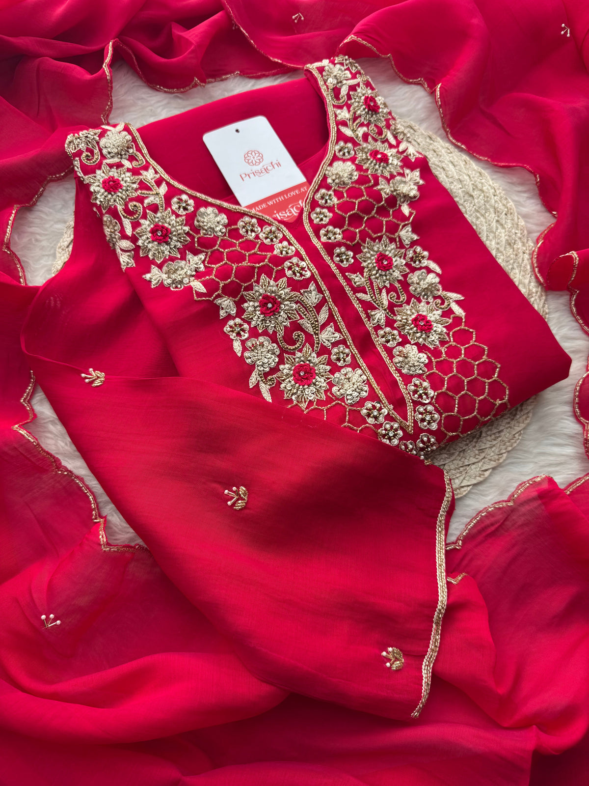 Pink Zardozi Embroidered Kurta Set for Women with Pants & Dupatta | Traditional Ethnic Wear