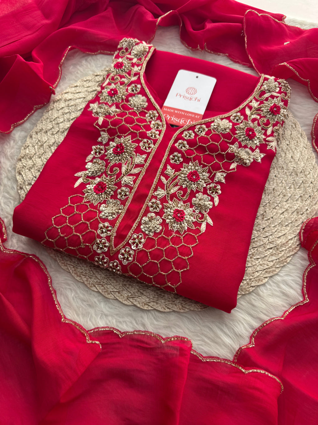 Pink Zardozi Embroidered Kurta Set for Women with Pants & Dupatta | Traditional Ethnic Wear