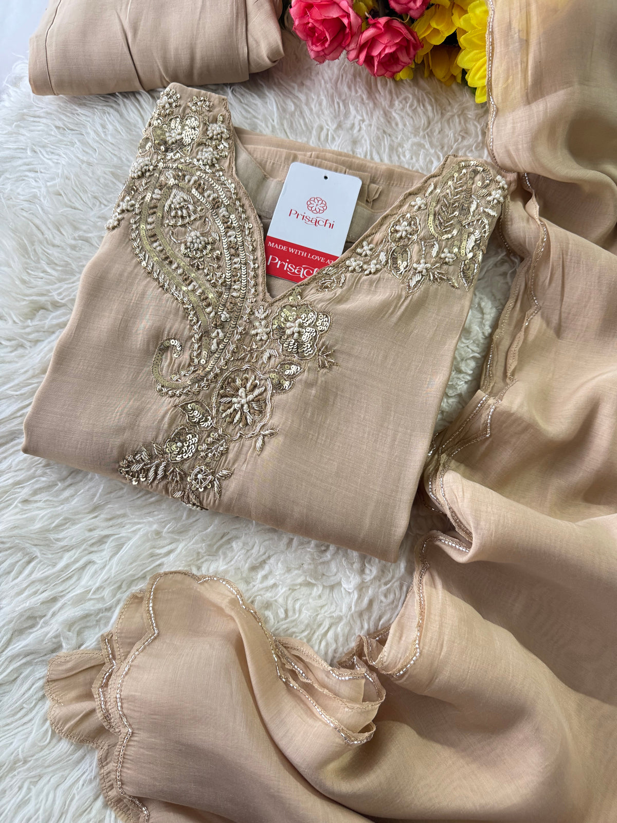 Prisachi Designer Embroidered kurta set with pant with dupatta