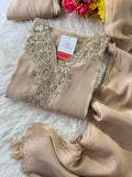Beige Designer Embroidered kurta set with pant with dupatta