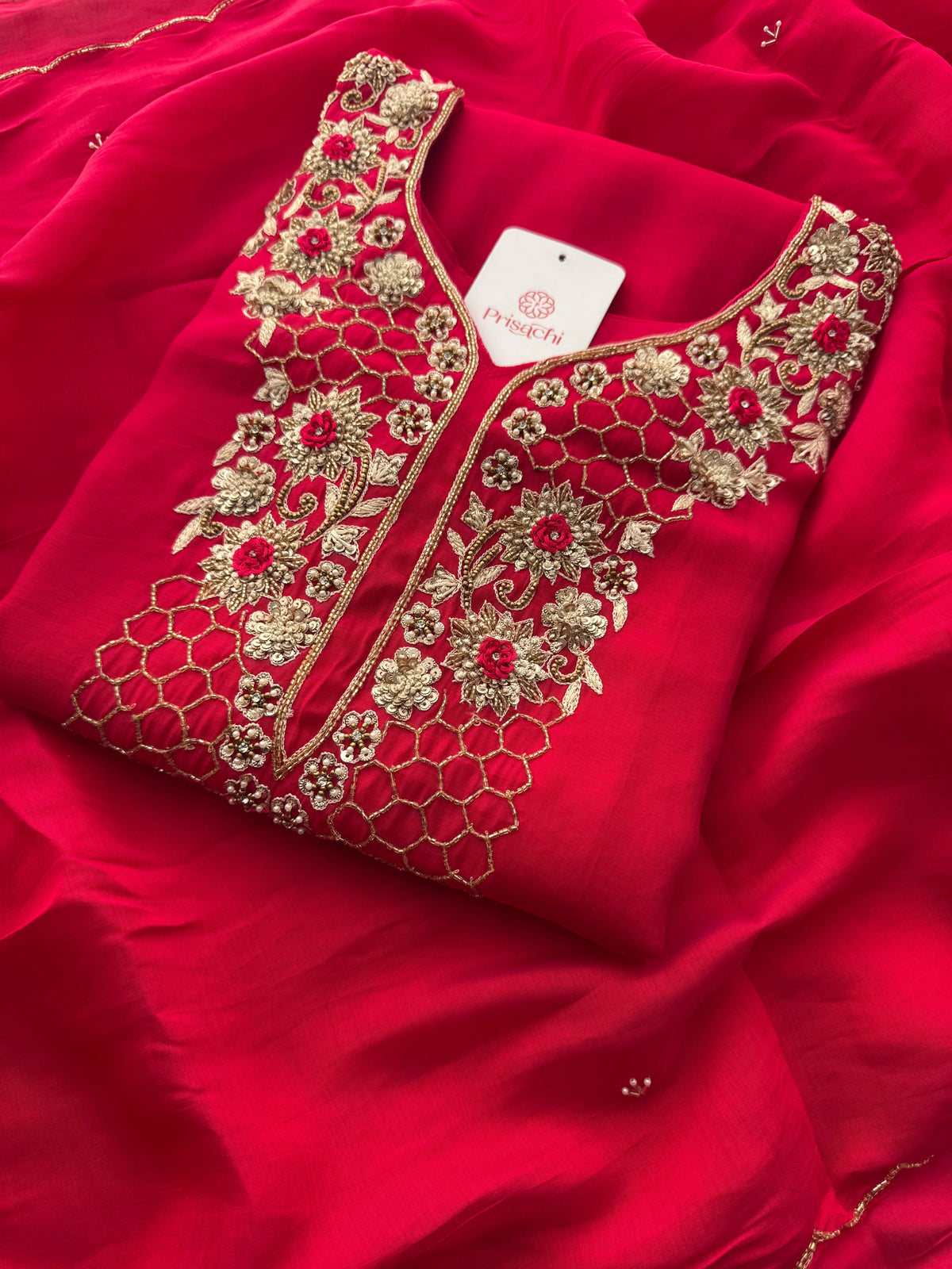Pink Zardozi Embroidered Kurta Set for Women with Pants & Dupatta | Traditional Ethnic Wear