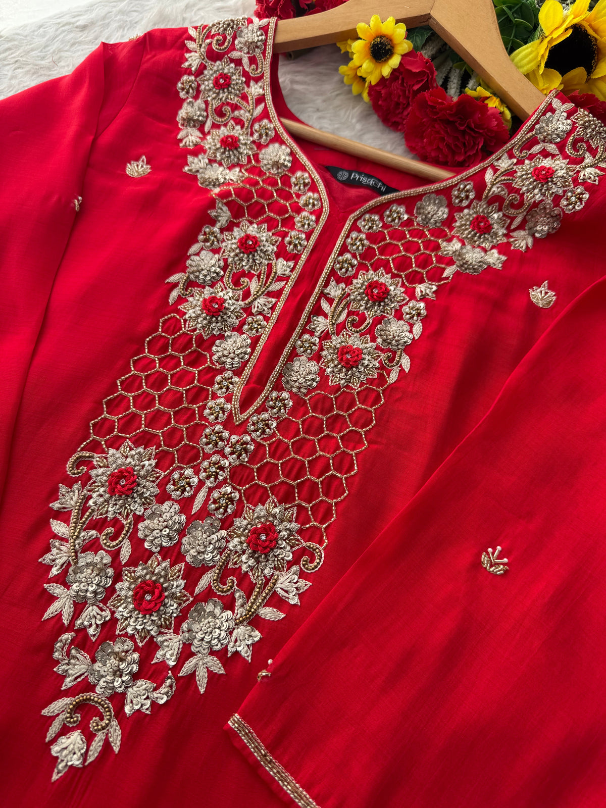 Designer Zardozi Embroidered Kurta Set for Women with Pants & Dupatta | Traditional Ethnic Wear