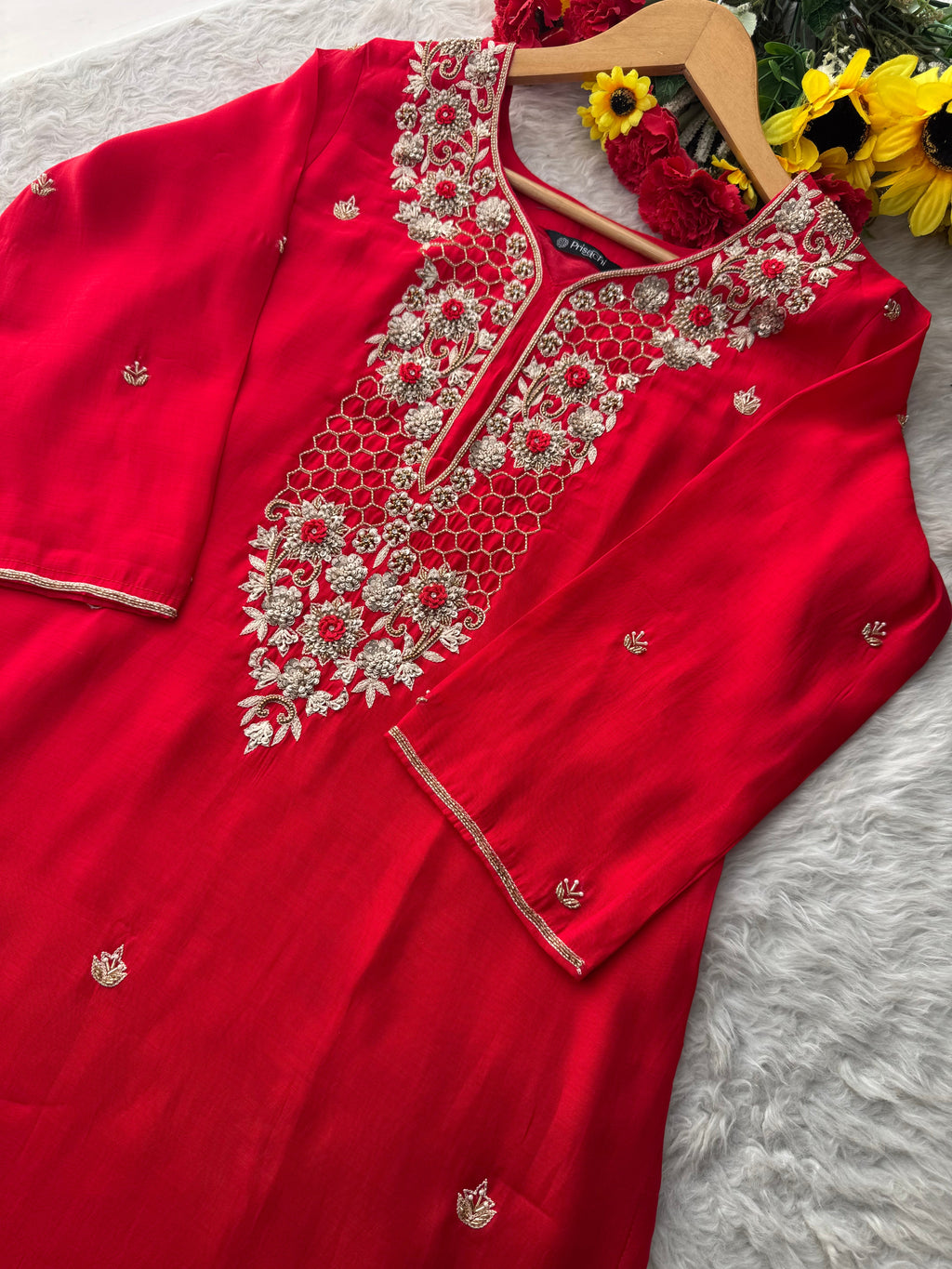 Designer Zardozi Embroidered Kurta Set for Women with Pants & Dupatta | Traditional Ethnic Wear