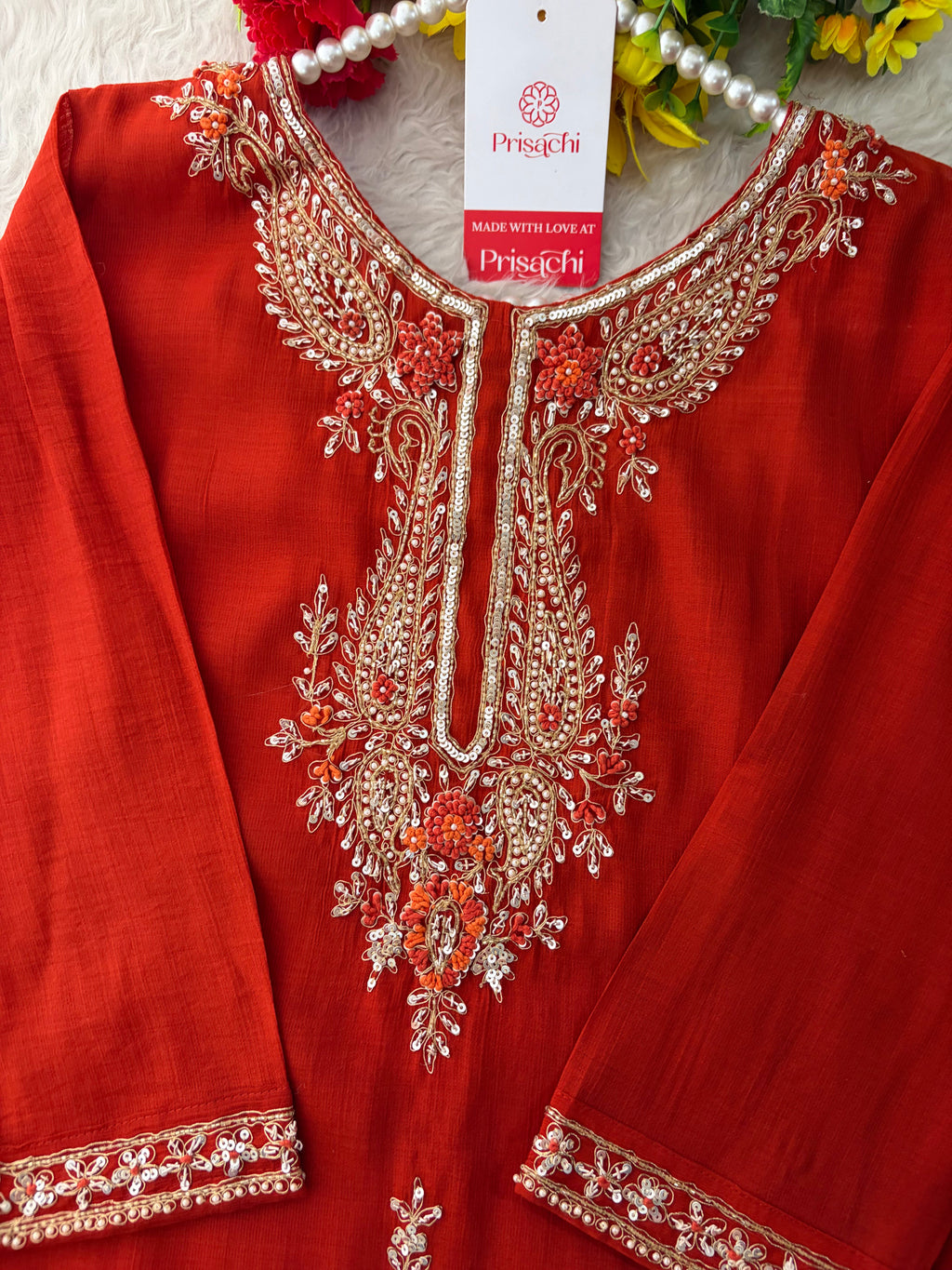 Orange Embroidered Ethnic Kurta Set for Women with Pants & Dupatta | Festive Traditional Wear
